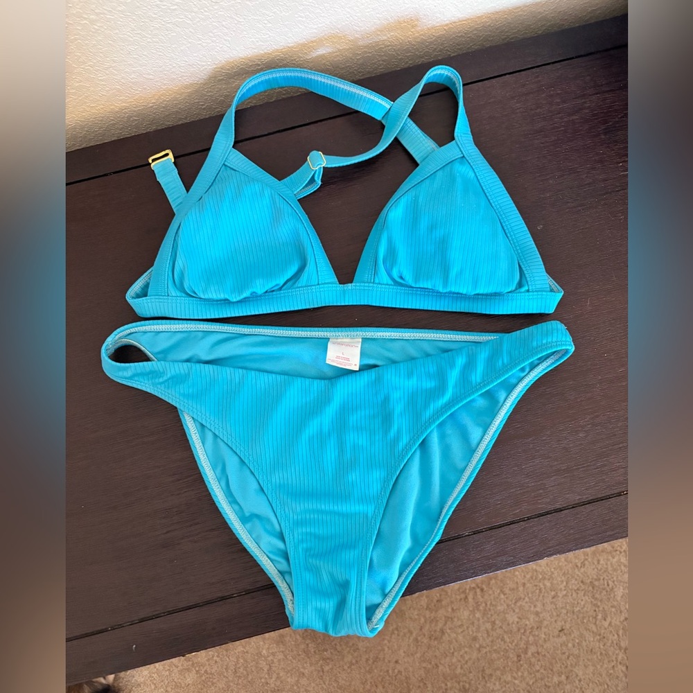Xhilaration Bright Aqua Ribbed Bikini Set
